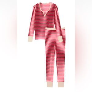 Victoria’s Secret thermal long pj set red stripe sz sm reg